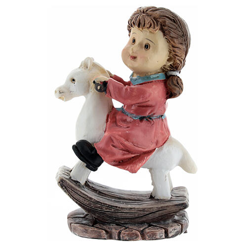 Little girl rocking horse baby nativity scene 9 cm resin 1