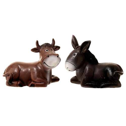 Heilige Familie mit Ochs und Esel, Set 5-teilig, Krippenfiguren, für 9 cm Krippe, Resin bemalt 4