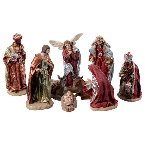 Complete resin Nativity Scene of 30 cm, hand-painted, set of 9 1