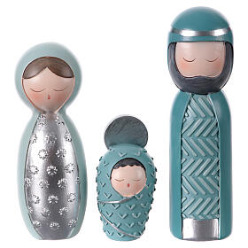 Stylised Nativity Scene of 16 cm, cerulean and silver resin, set of 7
