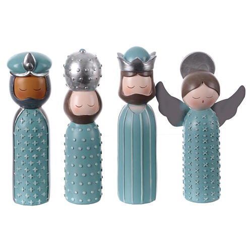 Presepe stilizzato set 7 soggetti 16 cm resina ceruleo argentato 3