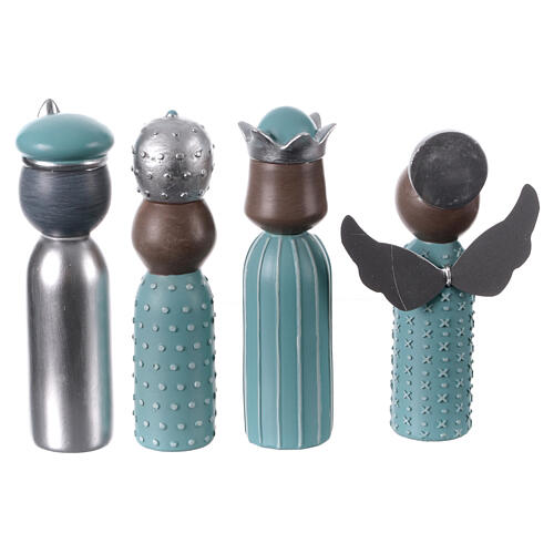 Presepe stilizzato set 7 soggetti 16 cm resina ceruleo argentato 4