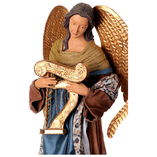 Angel with harp, Winter Elegance, resin and fabric, h 60 cm 4