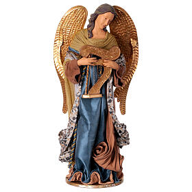 Anioł Winter Elegance z harfą, żywica, tkanina, wys. 60 cm