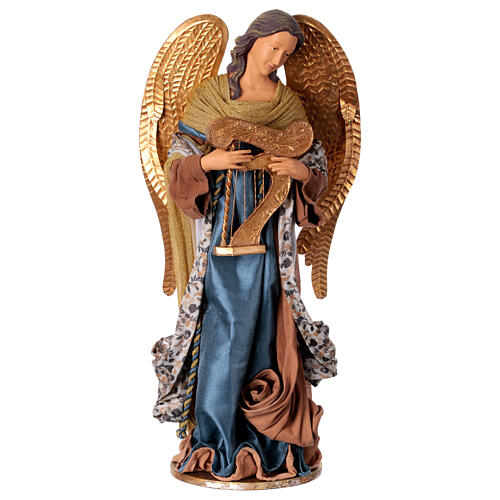 Anioł Winter Elegance z harfą, żywica, tkanina, wys. 60 cm 1