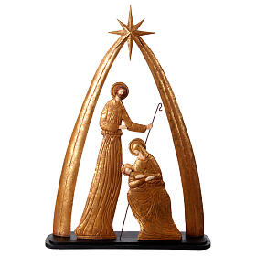 Nativity with arch, old gold metal, Antique Splendor collection, 80x50x15 cm