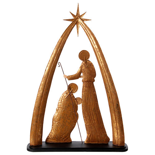 Nativity with arch, old gold metal, Antique Splendor collection, 80x50x15 cm 6