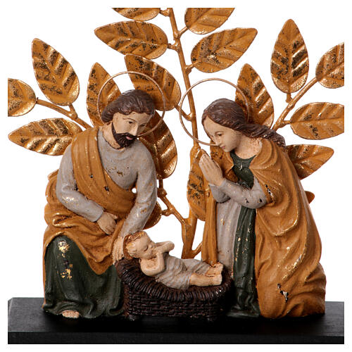 Nativity with leaves, resin and old gold metal, 20x25x10 cm 2