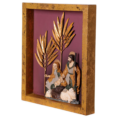 Holy Family Nativity picture in antiqued resin and metal 25x25 cm 2