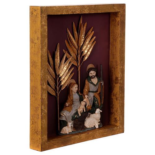Holy Family Nativity picture in antiqued resin and metal 25x25 cm 3