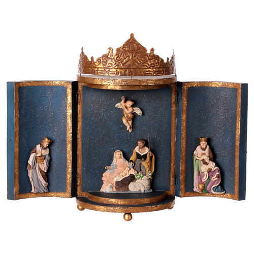 Triptych with Holy Family and Wise Men, resin, 12x20x5 in 1