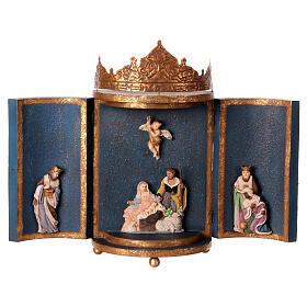 Tríptico Sagrada Familia Reyes Magos resina 30x50x25 cm