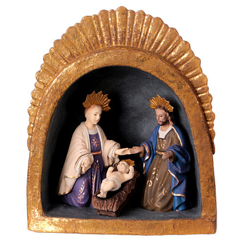 Holy Family Nativity in cave papier-mache antique metal 20x25x15 cm 1