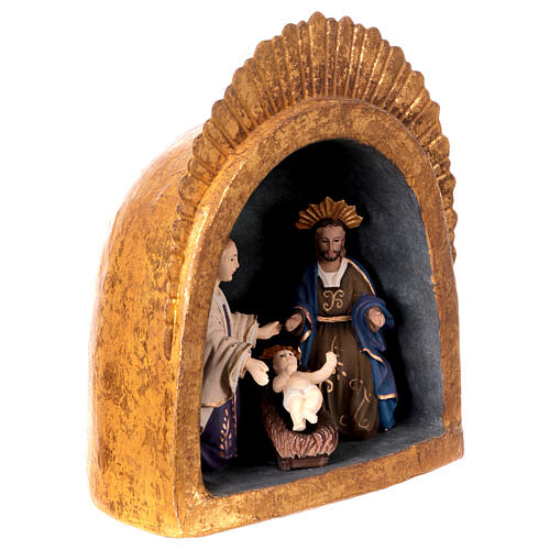 Holy Family Nativity in cave papier-mache antique metal 20x25x15 cm 3