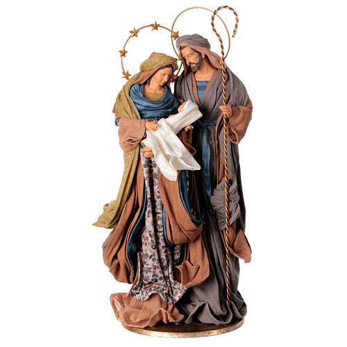 Holy Family Nativity in resin blue gold fabric Winter Elegance h 56 cm 1