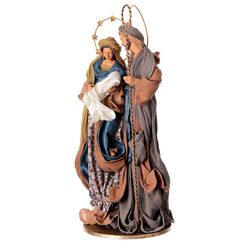 Holy Family Nativity in resin blue gold fabric Winter Elegance h 56 cm 3