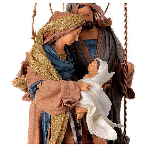 Holy Family Nativity in resin blue gold fabric Winter Elegance h 56 cm 4