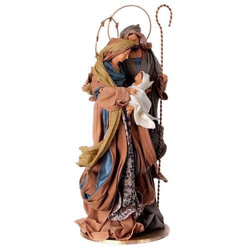 Holy Family Nativity in resin blue gold fabric Winter Elegance h 56 cm 5