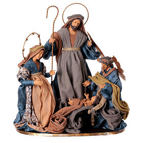 Winter Elegance Holy Family with angel, fabric and resin, h 45 cm