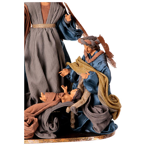 Winter Elegance Holy Family with angel, fabric and resin, h 45 cm 2