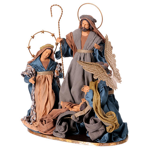 Winter Elegance Holy Family with angel, fabric and resin, h 45 cm 5