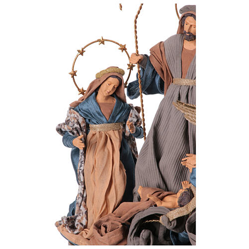 Winter Elegance Holy Family with angel, fabric and resin, h 45 cm 8