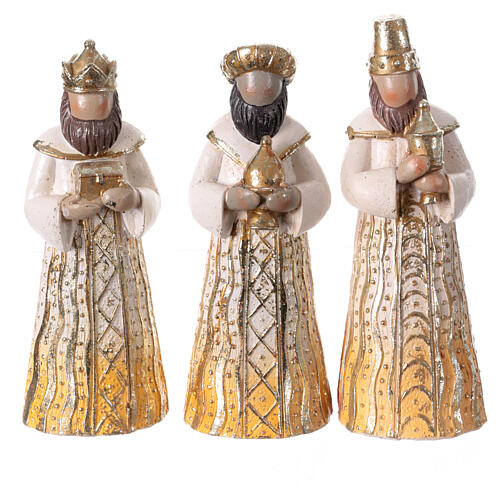 Stylised Nativity Scene of Shabby Chic style, golden resin, 7 figurines of 15 cm and stable of 24 cm 4