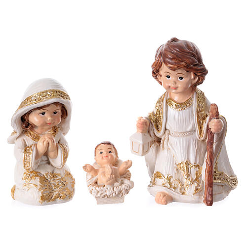 Complete resin Nativity Scene, baby style, white and gold, set of 11 figurines of 8 cm 2
