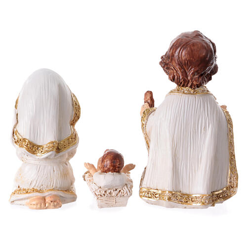 Complete resin Nativity Scene, baby style, white and gold, set of 11 figurines of 8 cm 6