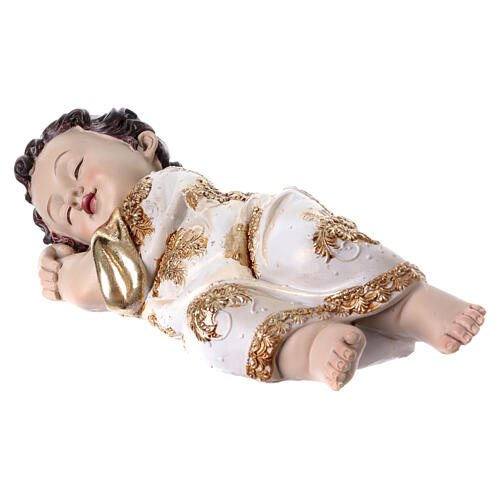 Infant Jesus sleeping on his side, white and gold, 5x20x5 cm 3