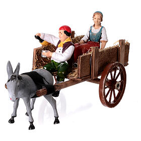 Ivrogne et paysanne sur charrette 10x20x10 cm crèche 8-10 cm