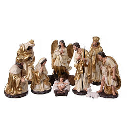 Set of 11 Nativity Scene characters, golden resin, 30 cm