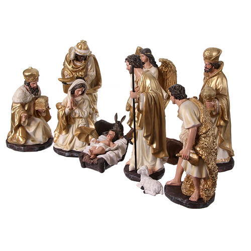 Set of 11 Nativity Scene characters, golden resin, 30 cm 4