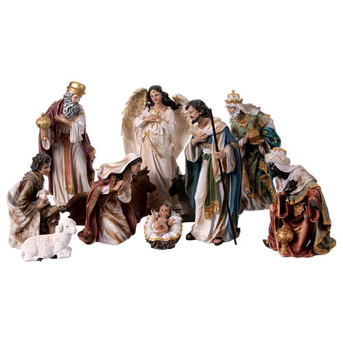 Complete nativity scene of 11 pcs colored resin 30cm 1