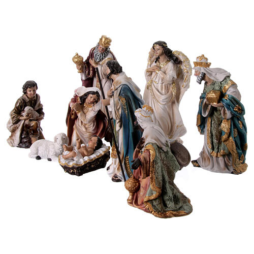 Set of 11 figurines for 20 cm Nativity Scene, coloured resin 4