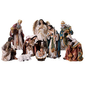 Complete nativity set of 11 pcs colored resin 20 cm