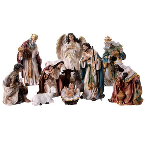 Complete nativity set of 11 pcs colored resin 20 cm 1
