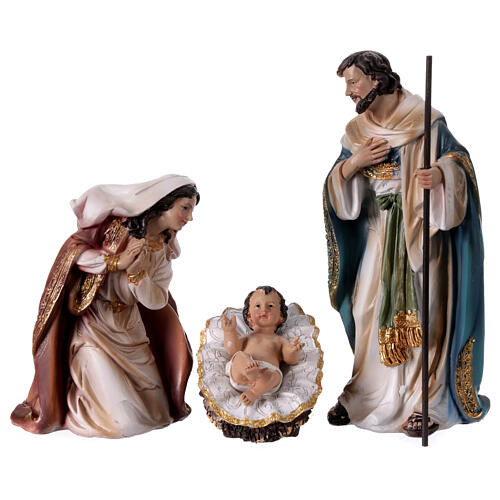 Complete nativity set of 11 pcs colored resin 20 cm 3