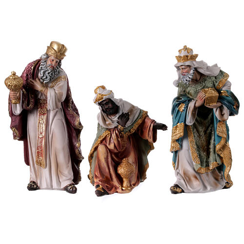Complete nativity set of 11 pcs colored resin 20 cm 5