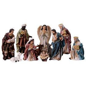 Set of 11 characters for 15 cm Nativity Scene, coloured resin