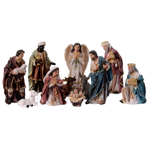 Complete Nativity Scene set with 11 subjects 15 cm in colored resin 1