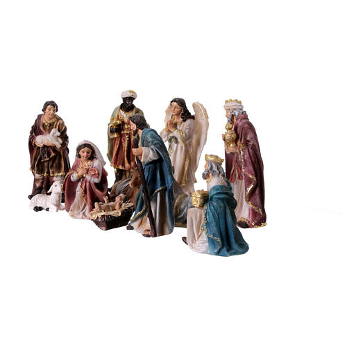 Complete Nativity Scene set with 11 subjects 15 cm in colored resin 3