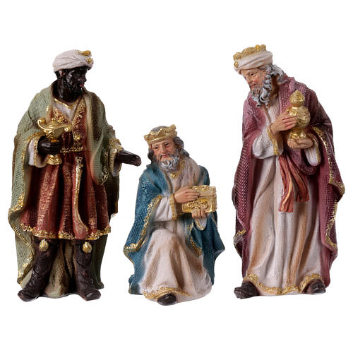 Complete Nativity Scene set with 11 subjects 15 cm in colored resin 4