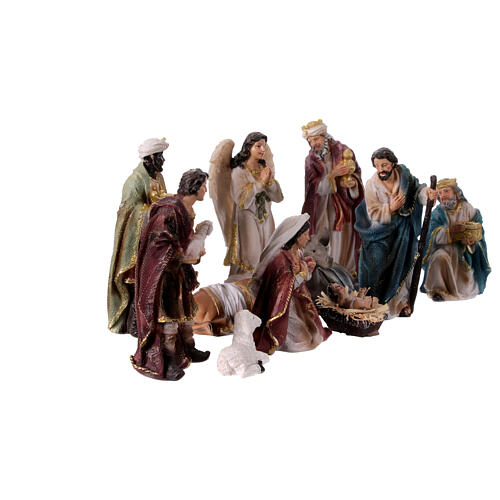 Complete Nativity Scene set with 11 subjects 15 cm in colored resin 5