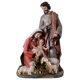 Nativity Holy Family statue with sheep 25 cm in colored resin