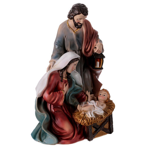 Natività in resina 20 cm colorata Gesù culla 3