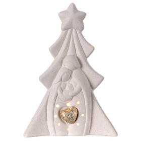 Natividad con árbol de Navidad porcelana con luz 20 cm