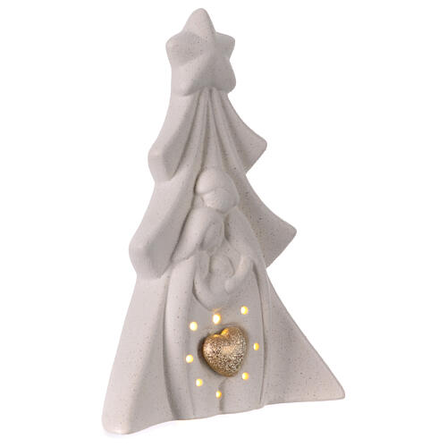 Nativité avec sapin de Noël porcelaine avec lumière 20 cm 3