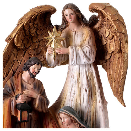 Natividad con ángel de resina coloreada 30 cm 4