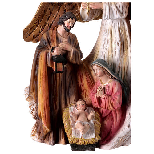 Nativity Holy Family statue with angel in colored resin 30 cm 2